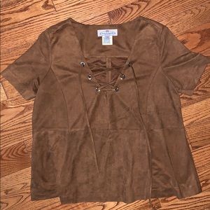 Suede cross tie blouse